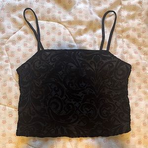 Forever 21 black floral velvet mesh cropped camisole